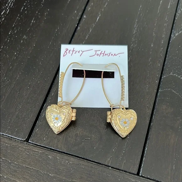 Betsey Johnson Gold Heart Locket Earrings - Picture 3 of 6
